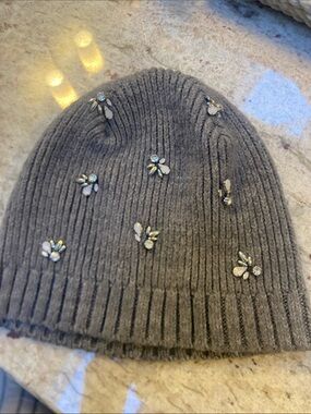 Accessorize Gray Embellished Ribbed Beanie